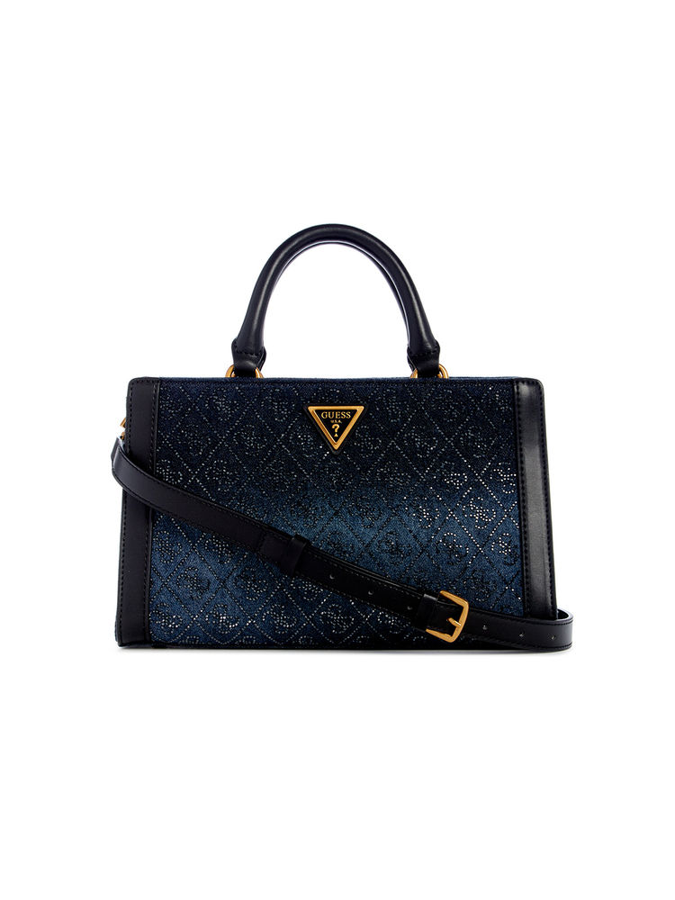 guess fashion Guess Navy Blue Monogram Dili Small Satchel Bag with Detachable Strap-picture-20