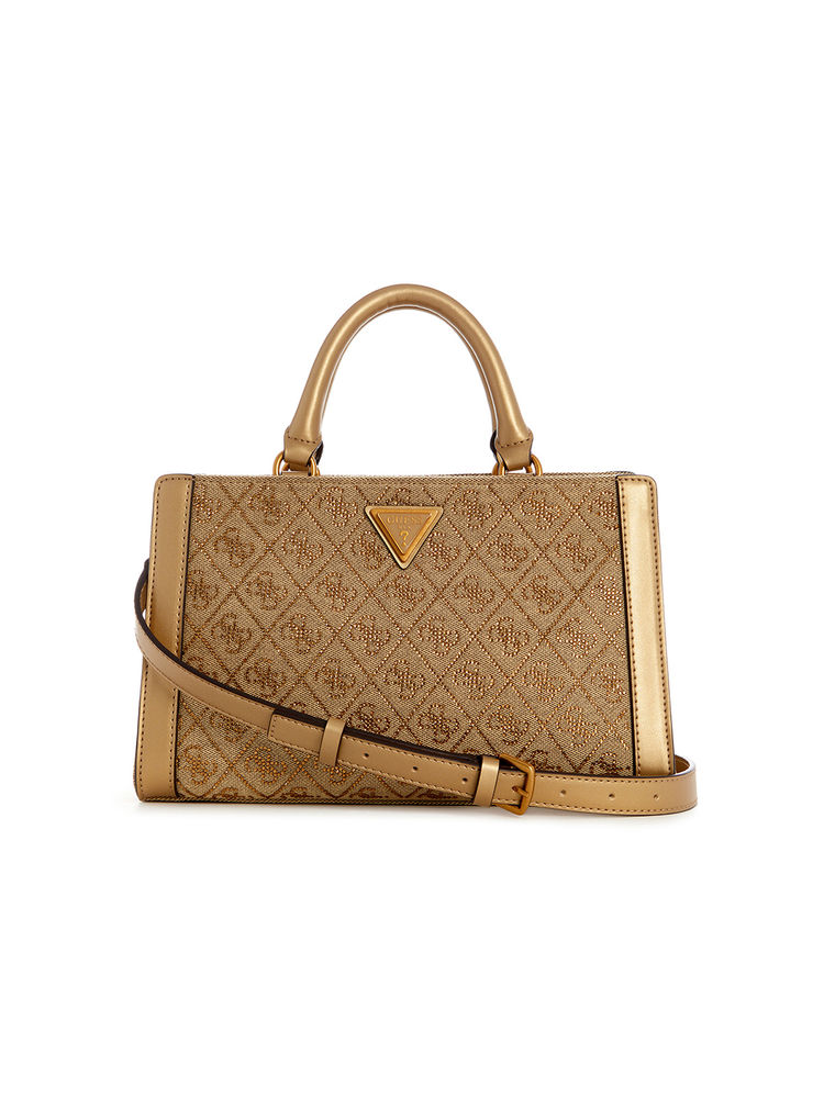 Guess Gold Monogram Dili Small Satchel Bag with Detachable Strap-image-25