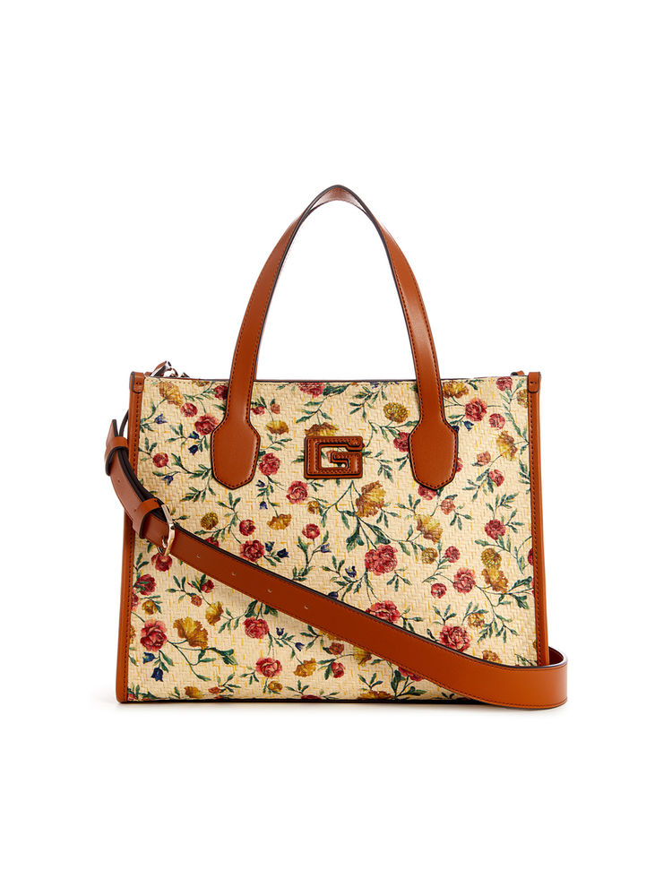 Guess Brown Floral Silvana 2 Comp Tote Bag with Detachable Strap-image-11