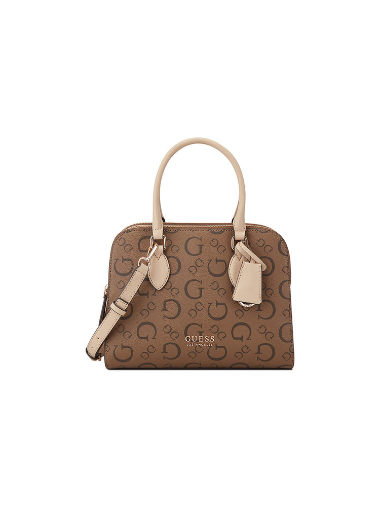guess fashion Guess Brown Monogram Delphina Shoulder Bag with Detachable Strap-picture-23