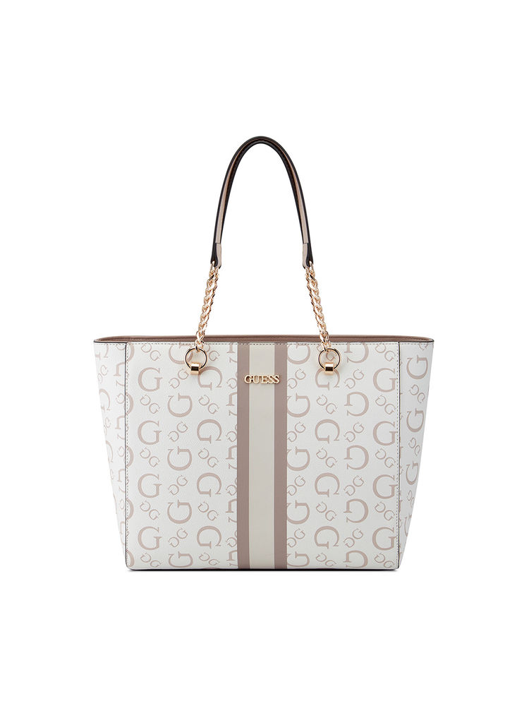 Guess White Monogram Brecken Tote Bag-image-17