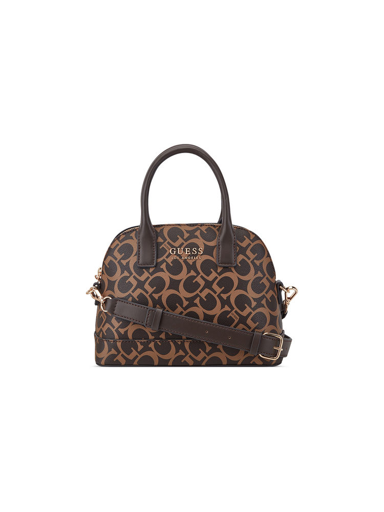 Guess Brown Monogram Berkton Dome Shoulder Bag with Detachable Strap-image-24