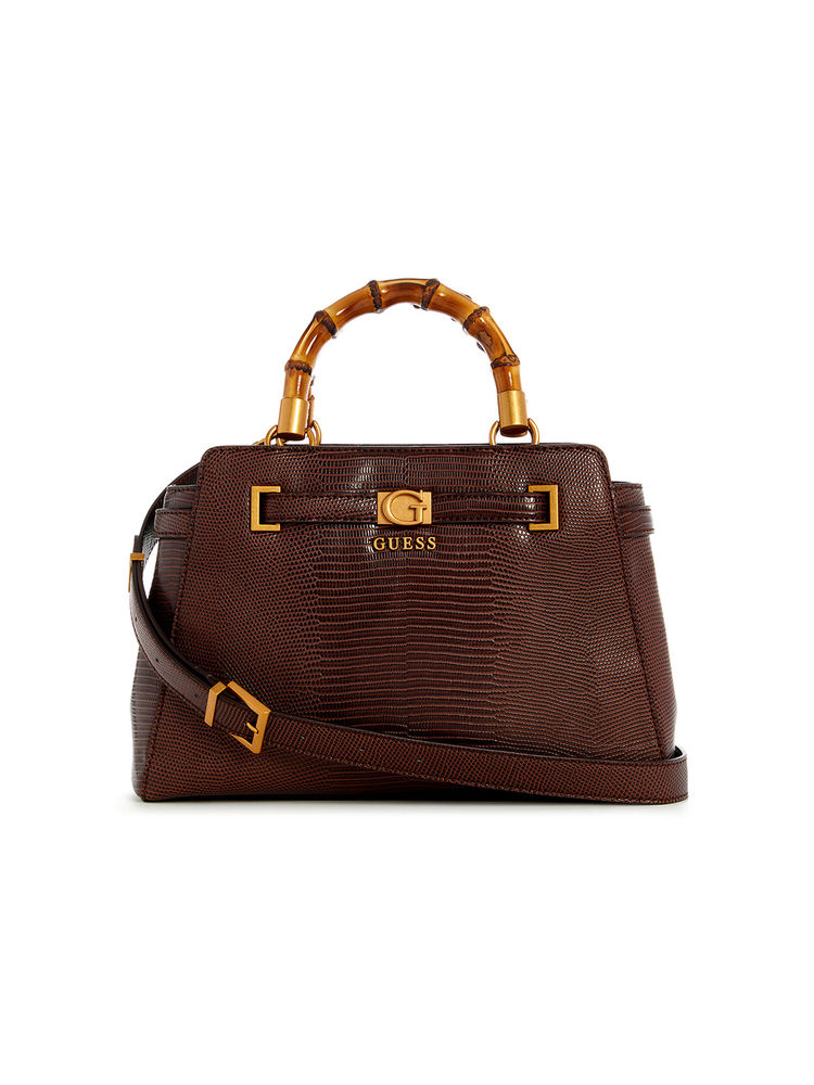 guess fashion Guess Brown Textured Sibel Satchel Bag with Detachable Strap-picture-10