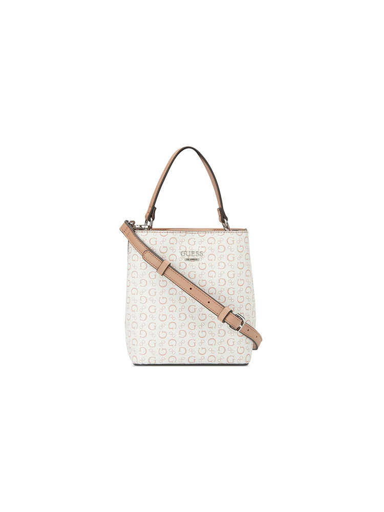 Guess Off White Monogram Kamri Mini Handbag with Detachable Strap-image-10