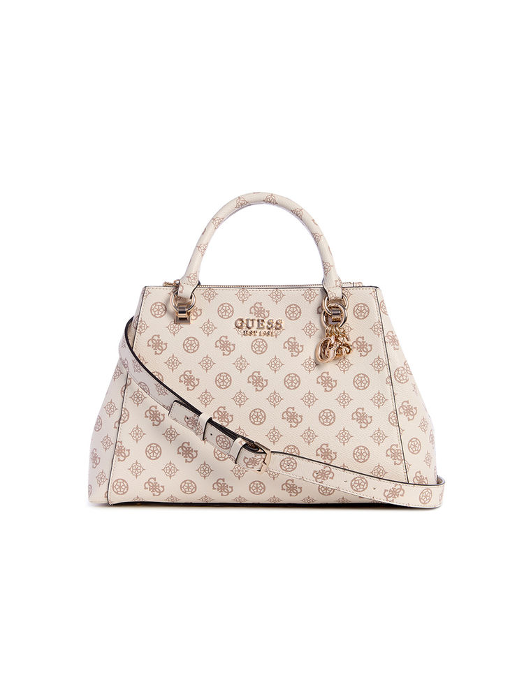 guess fashion Guess Cream Printed Evelune Girlfriend Satchel Bag with Detachable Strap-picture-26