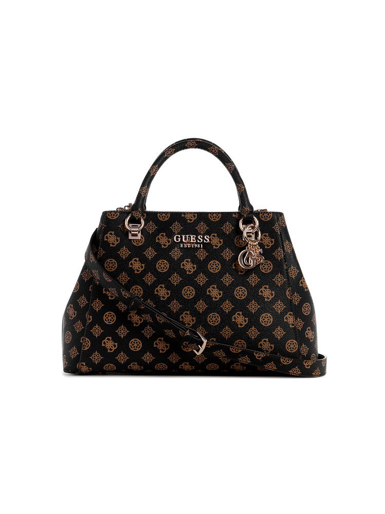 guess fashion Guess Brown Printed Evelune Girlfriend Satchel Bag with Detachable Strap-picture-20