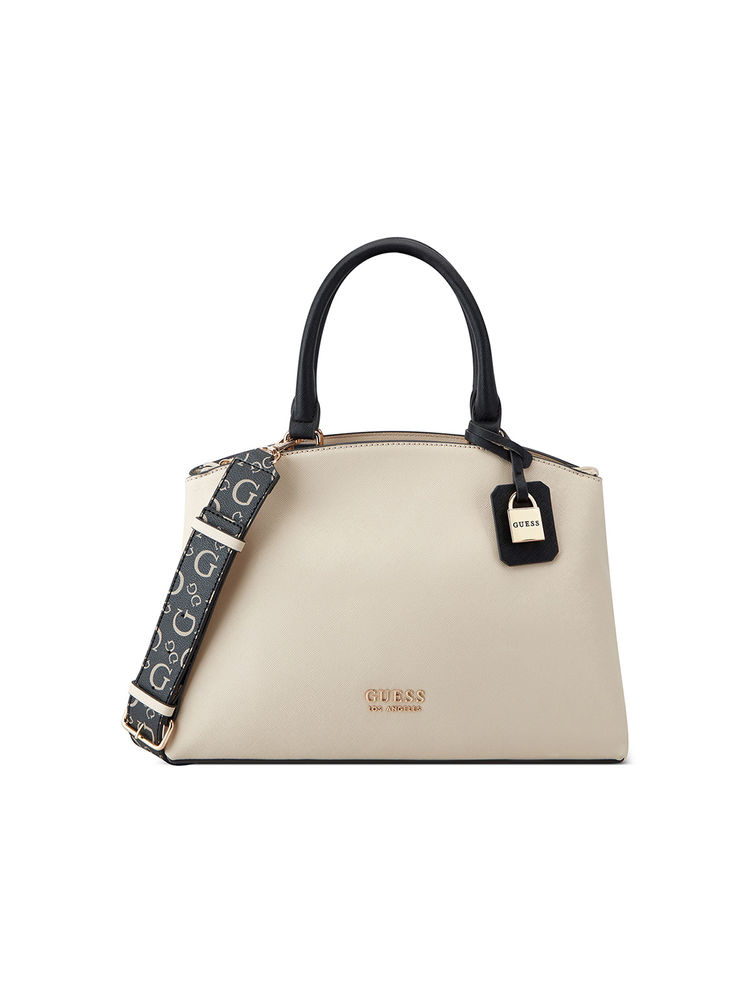Guess Cream Solid Easley Satchel Bag with Detachable Strap