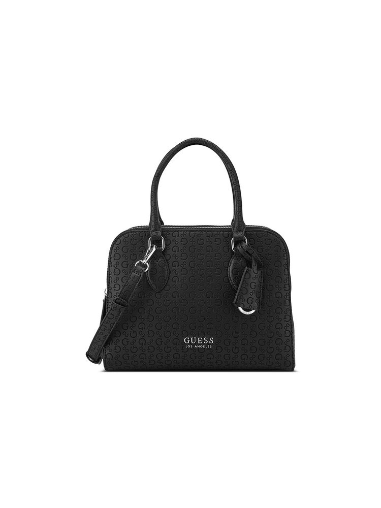 guess fashion Guess Black Monogram Delphina Shoulder Bag with Detachable Strap-picture-12