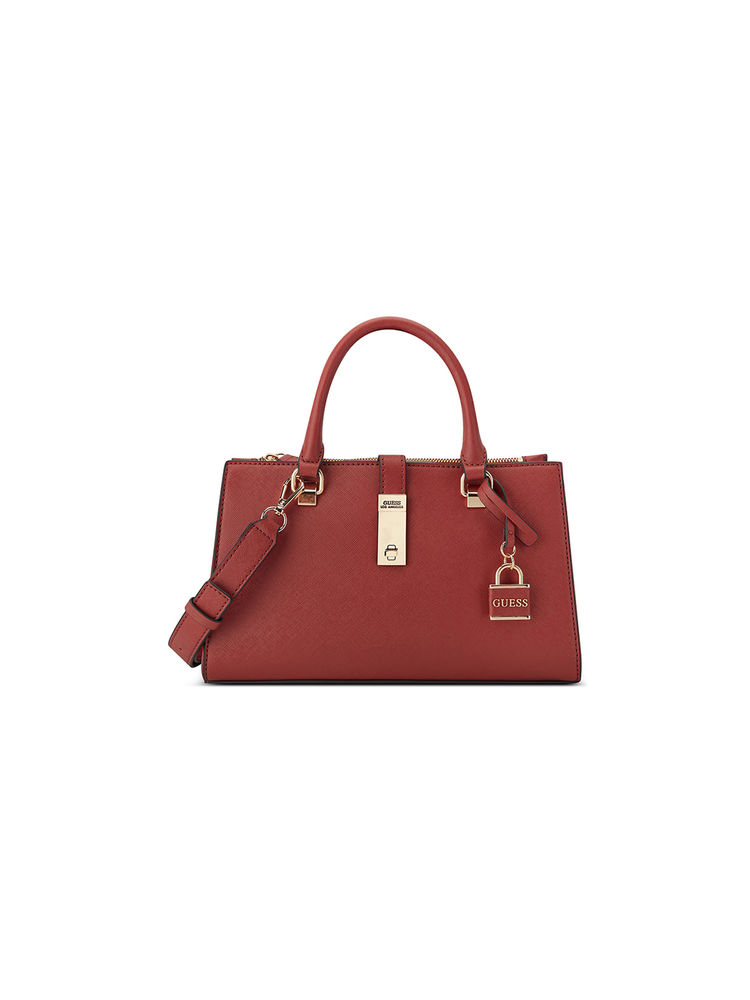 guess fashion Guess Red Monogram Delvin Satchel Bag with Detachable Strap-picture-18