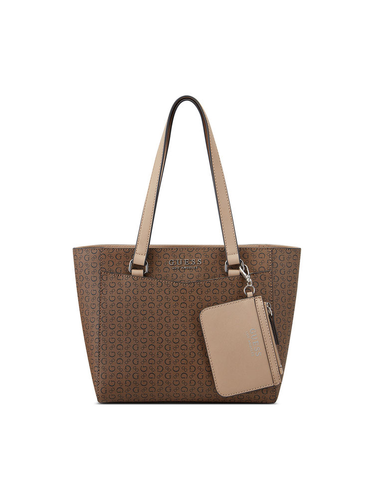 Guess Brown Monogram Lockwood Carryall Tote Bag with Pouch (Set of 2)-image-38
