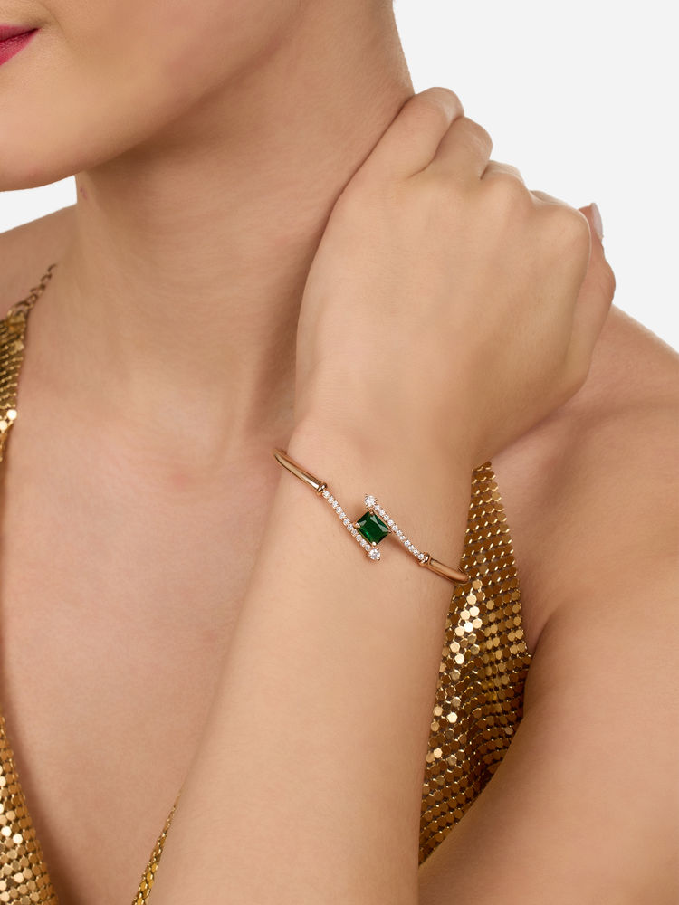 Zaveri Pearls Green & White Cubic Zirconia Contemporary Bangle Style Bracelet-picture-13