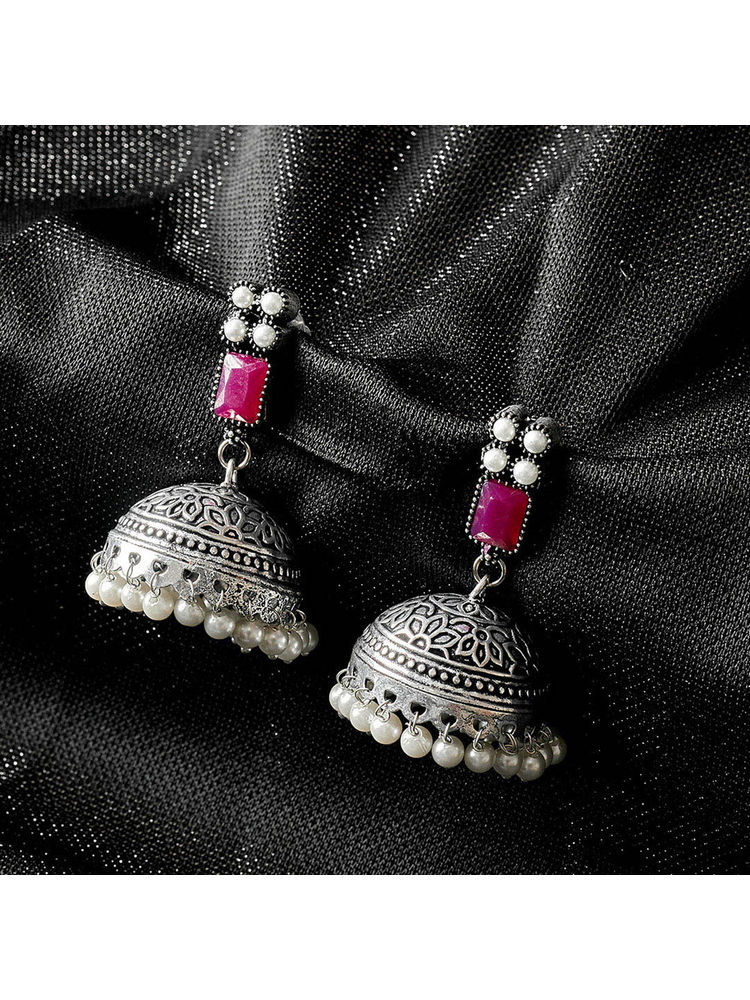 PANASH Silver-Plated Oxidised Jhumka Earring-picture-10