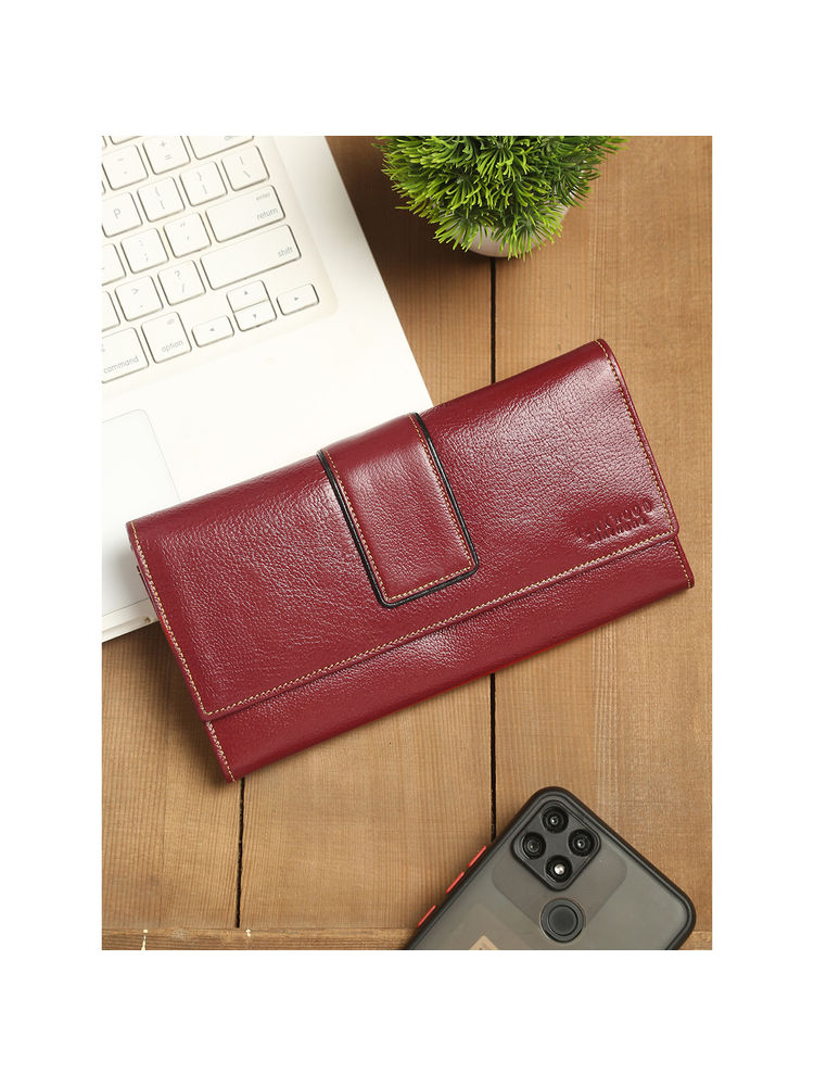 Teakwood Women Red Solid Two Fold Leather Wallet-image-14