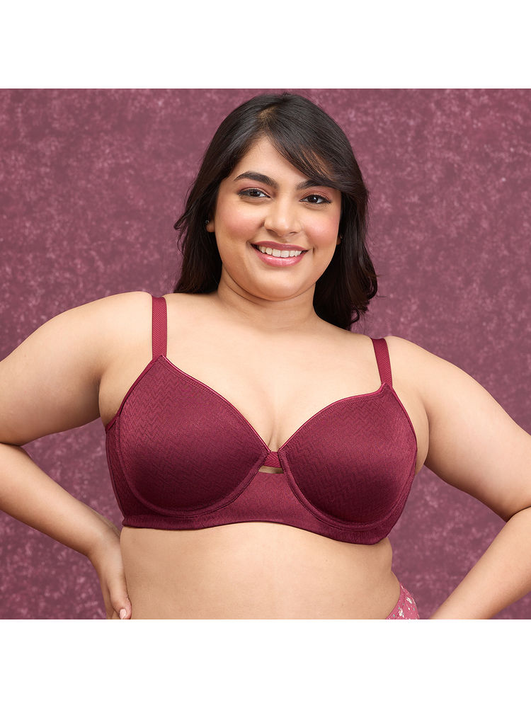 Nykd by Nykaa Luxe Jacquard Minimiser Bra Maroon NYB231-picture-26