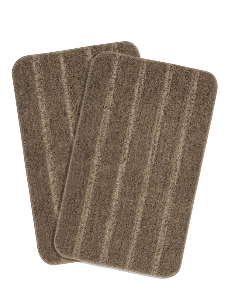 Saral Home Stripe Soft Microfibe Antiskid Bath Mat Taupe (Pack of 2)-image-42
