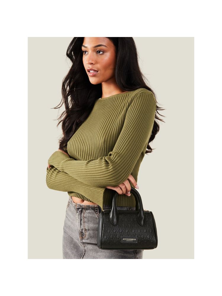 Accessorize London Women's Black Monogram Handheld Sling Bag-picture-34