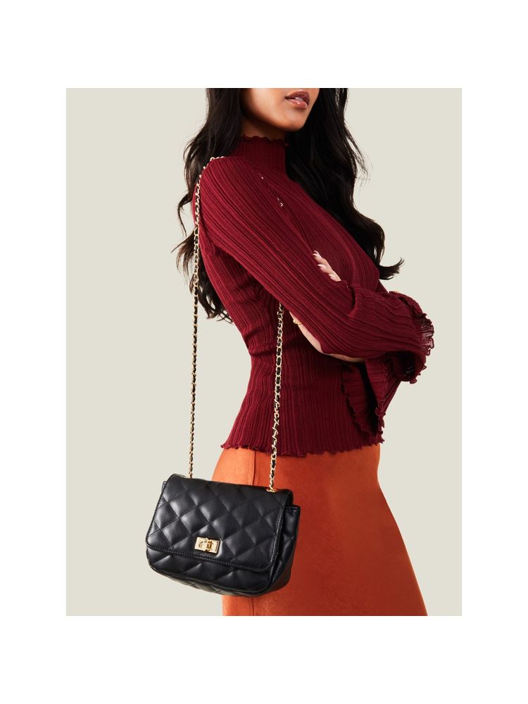 Accessorize London Black Women's Textured Twist Lock Sling Bag-picture-22