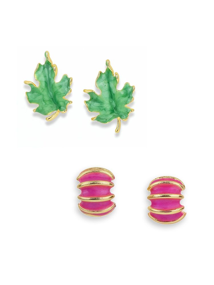 Yellow Chimes Women Pink-Green Gold Plated Enamel Stud Earrings (Pack of 2)-image-43