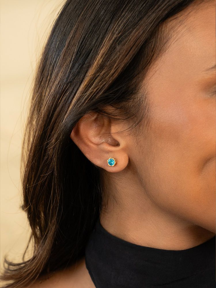 Shaya by CaratLane Women 925 Silver Magic Blue Crafted Gold Plated Stud Earrings-picture-13
