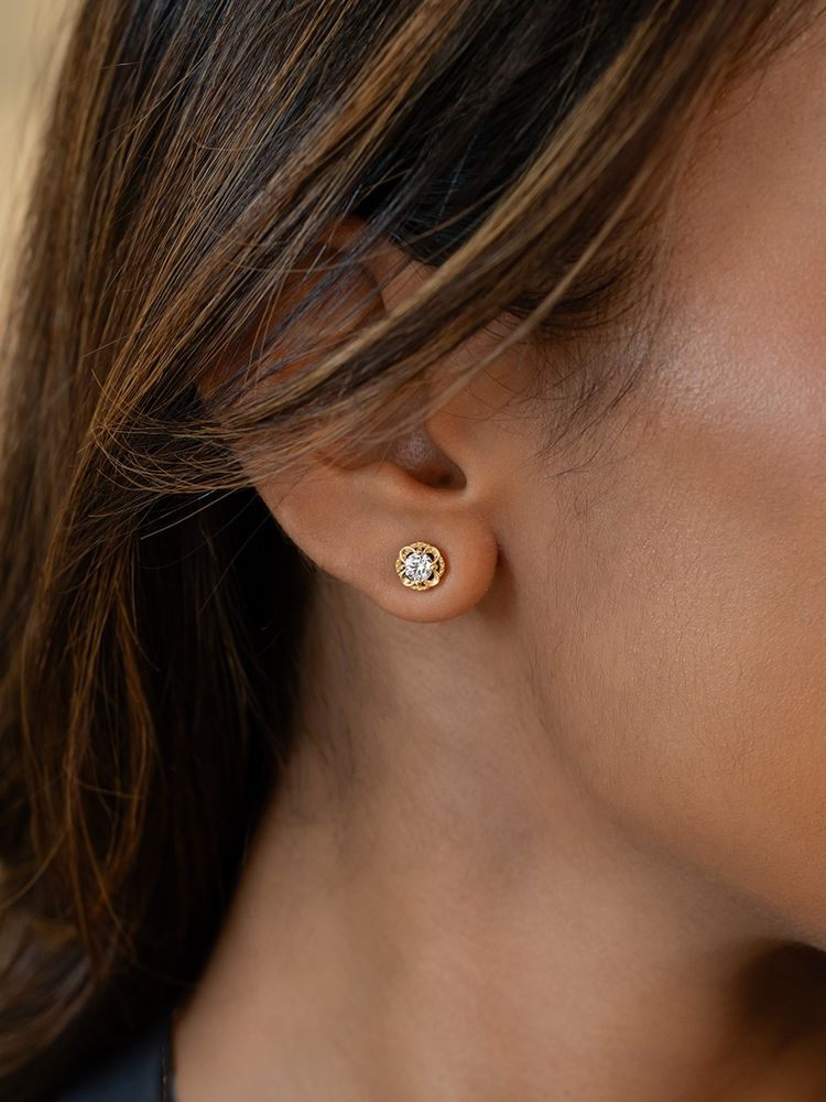 Shaya by CaratLane Women 925 Silver Strong Crafted Gold Plated Stud Earrings-image-20
