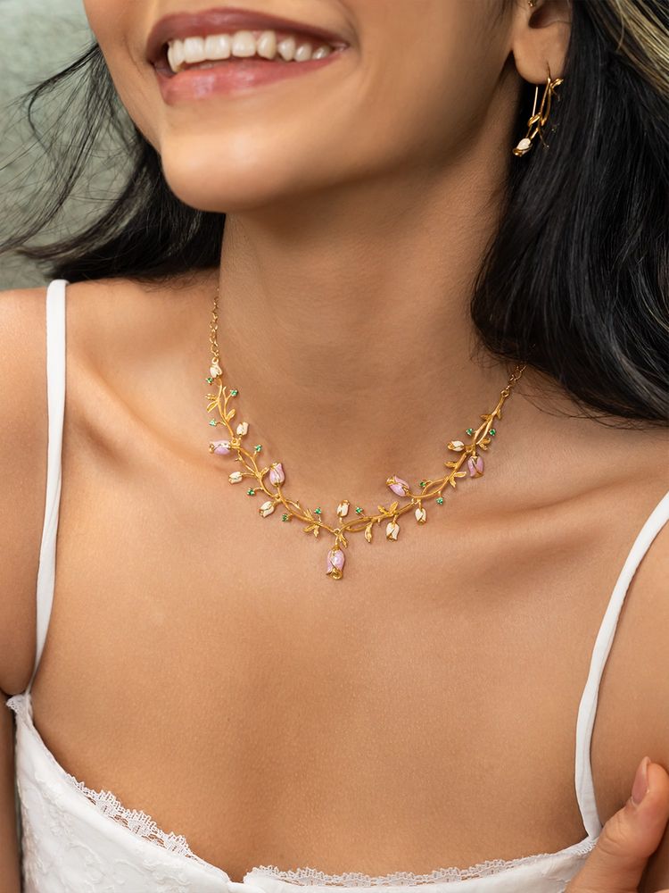 Shaya by CaratLane Women 925 Silver Gulab Rose Gold Plated Crafted Necklace-image-22
