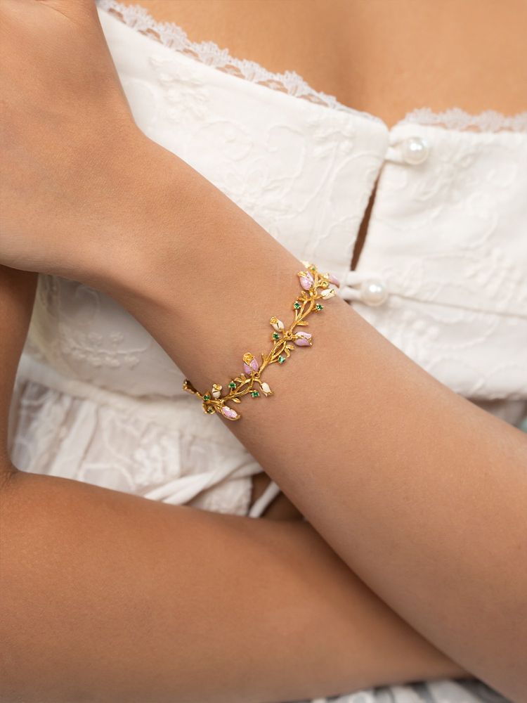 Shaya by CaratLane Women 925 Silver Gulab Rose Crafted Gold Plated Bracelet-image-33