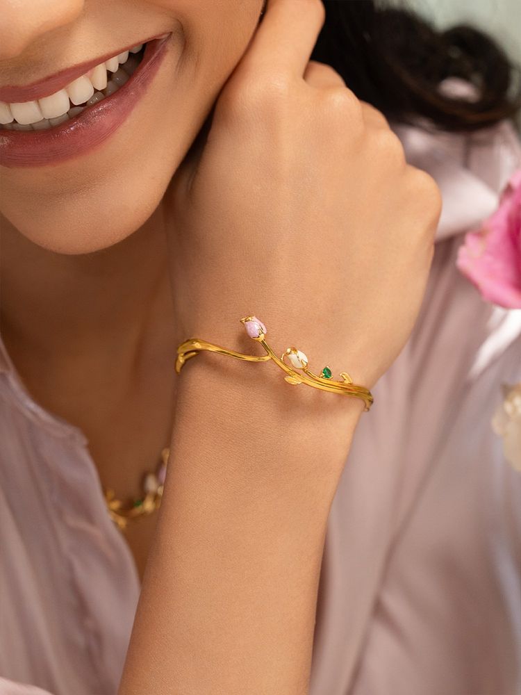 Shaya by CaratLane Women 925 Silver Roisin Rose Crafted Gold Plated Bracelet-image-35