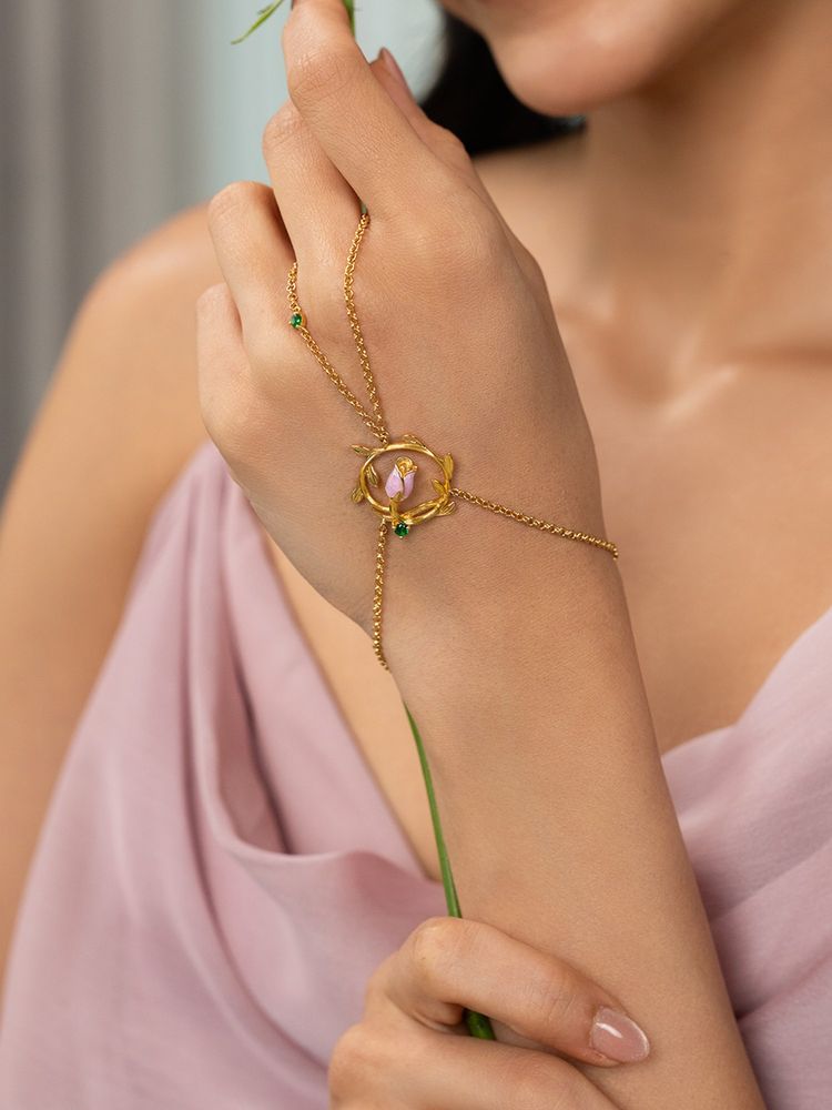 Shaya by CaratLane Women 925 Silver Meigui Rose Crafted Gold Plated Hathphool-image-28