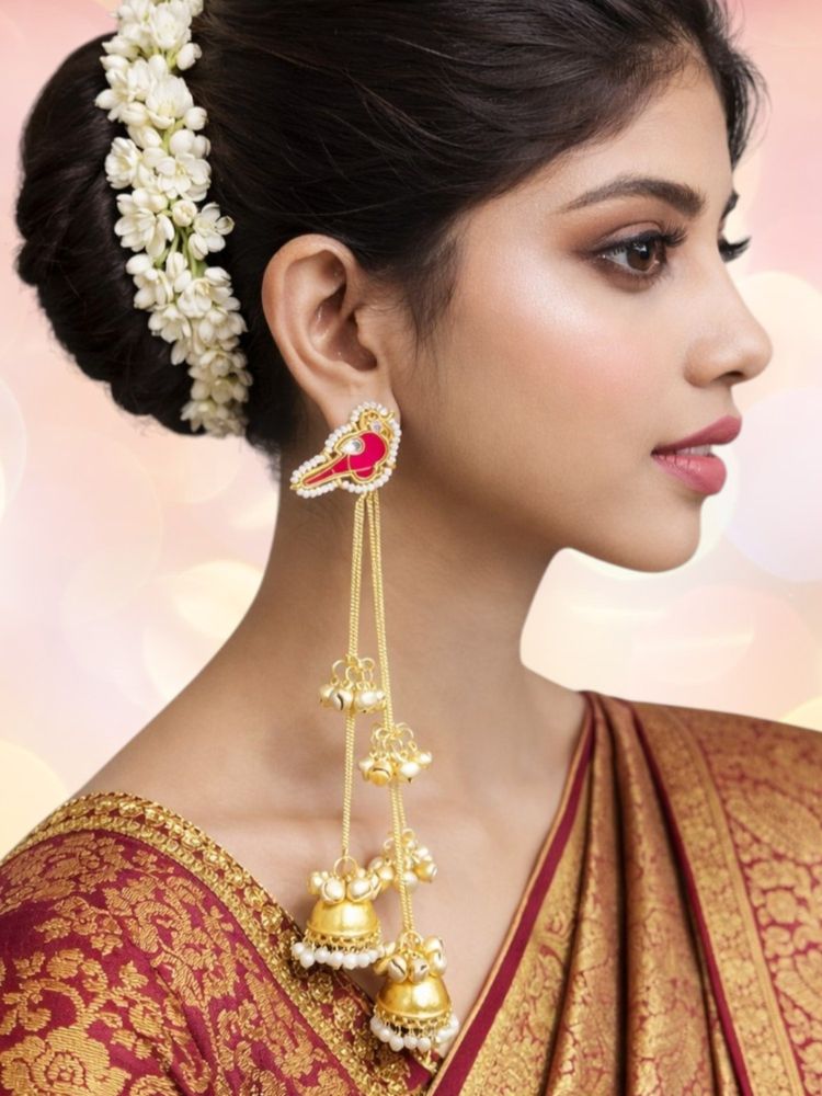 OOMPH Women Pink Bird Khidiya Theme Long Kashmiri Jhumka Earrings-picture-15
