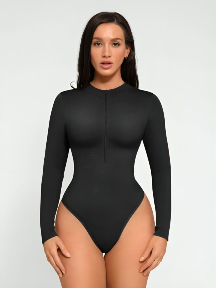 Shop The Edit Seamless Long Sleeve Bodysuit Zipper Black-picture-16