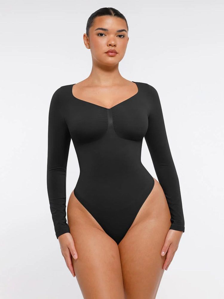 Shop The Edit Seamless Long Sleeve Tummy Control Bodysuit Black-picture-26