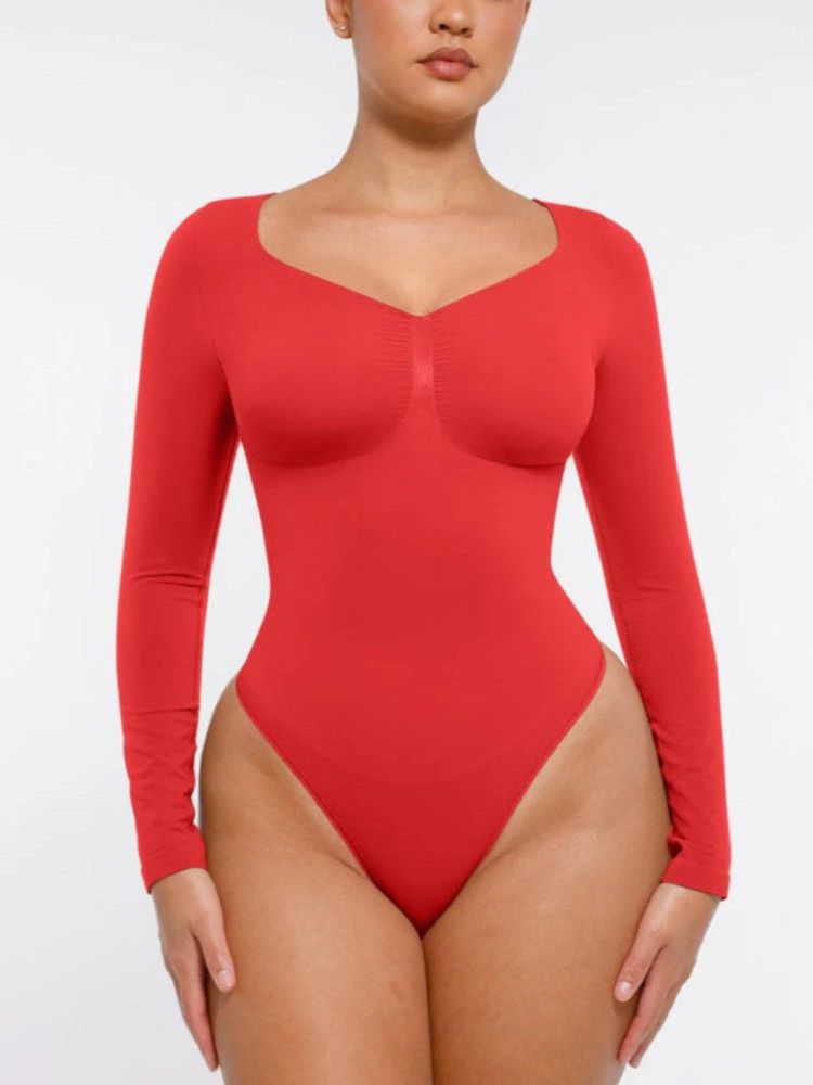 Shop The Edit Seamless Long Sleeve Tummy Control Bodysuit Red-picture-18