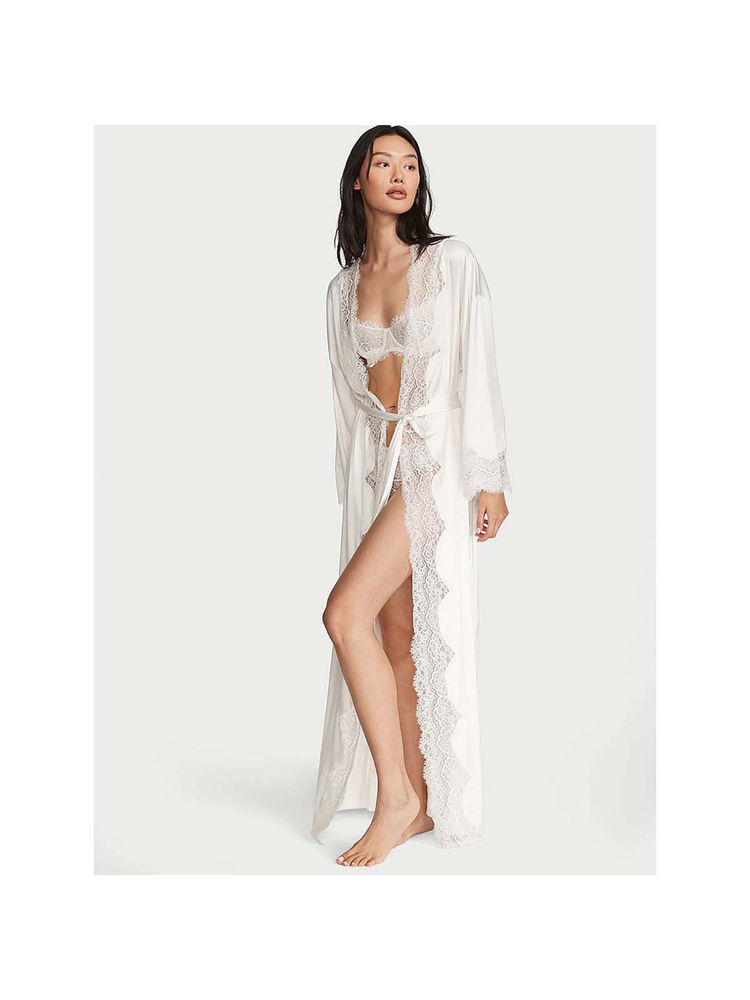Victoria's Secret Lace-Trim Satin Long Robe White (Set of 2)