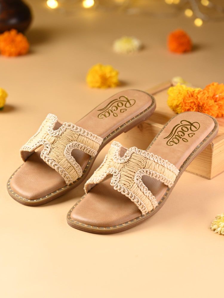 ROCIA Beige Women Rafia H Flats-image-22