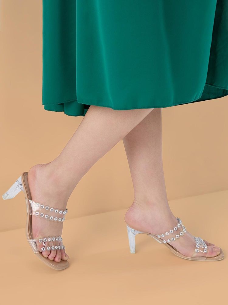 ROCIA Transparent Women Vinyl Studded Acrylic Sandal Heels-image-43