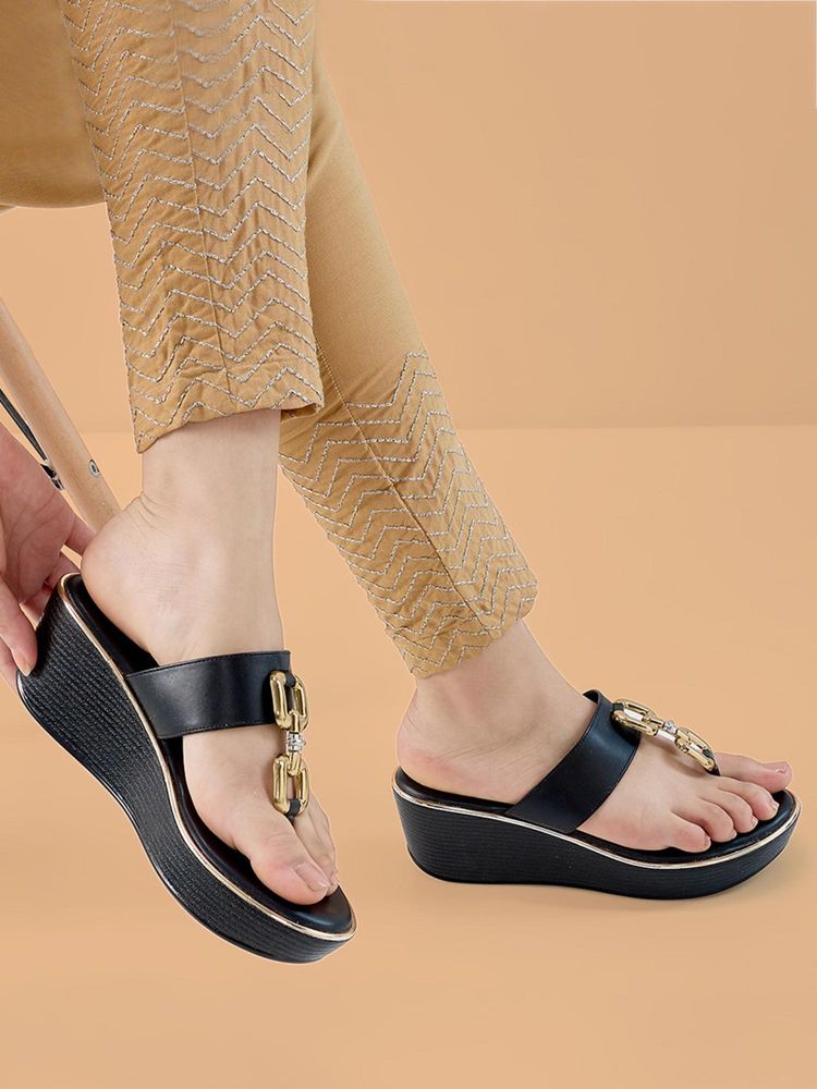 ROCIA Black Women Smart Casual Buckled Wedges Heels-image-49