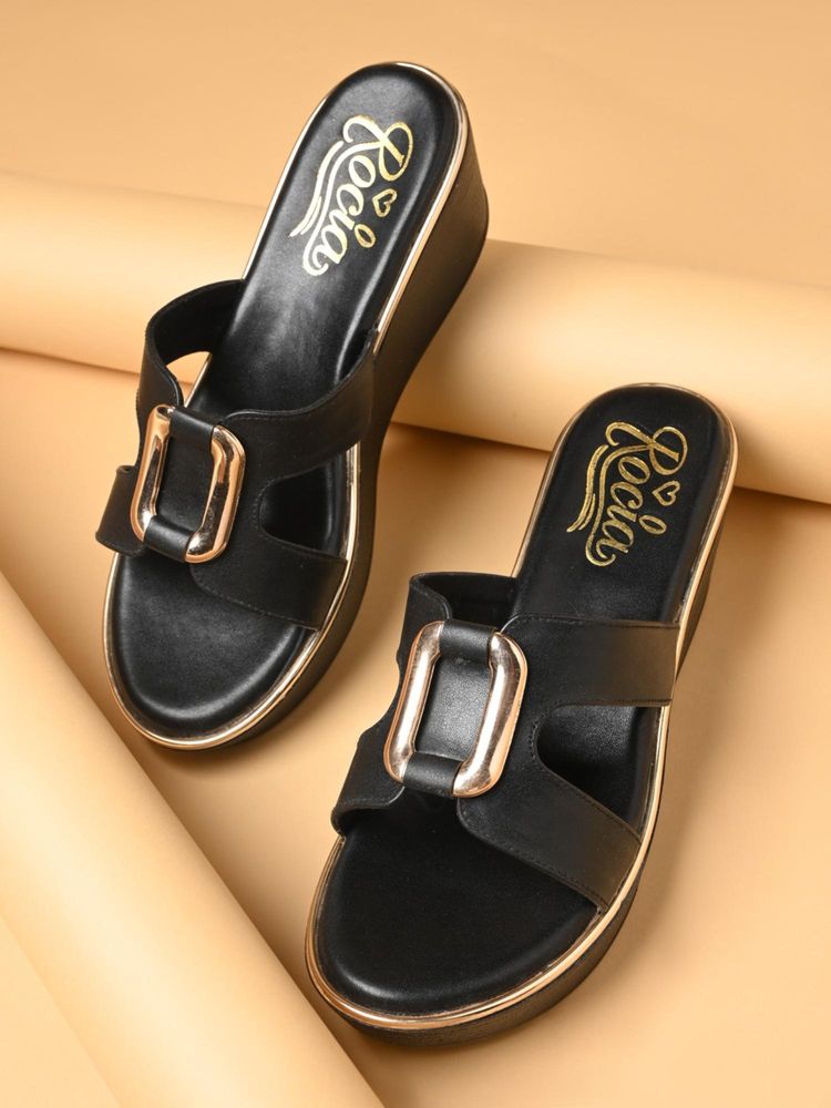 ROCIA Black Women Smart Buckled Casual Wedges Heels-picture-28