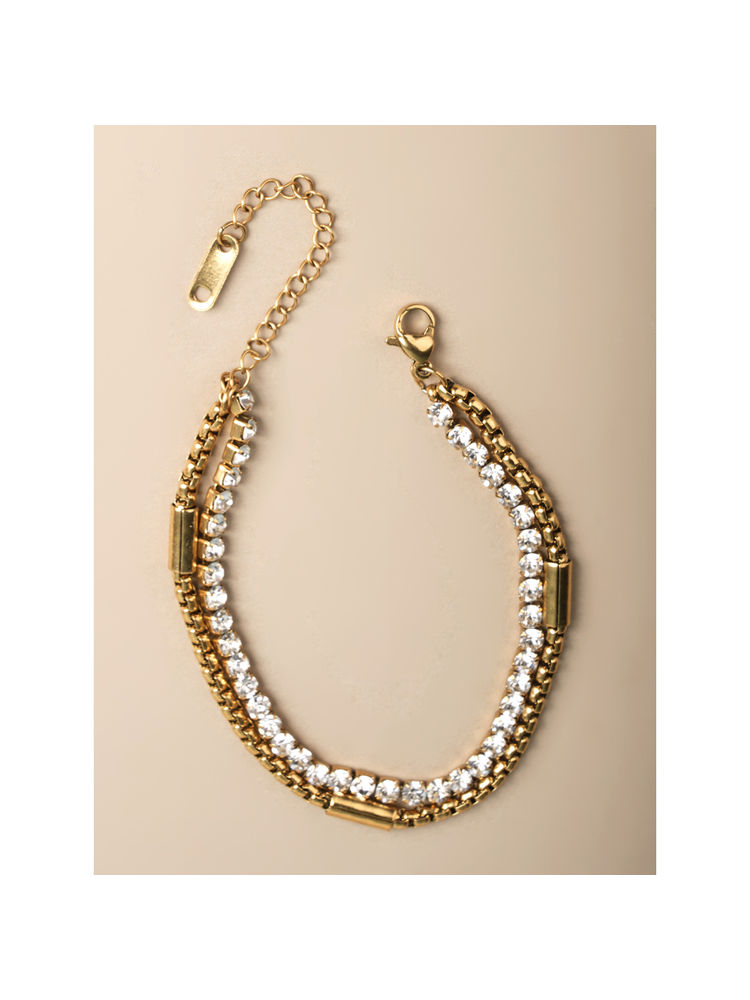 Palmonas Golden Glamour Double Layered White Stone Bracelet-image-4