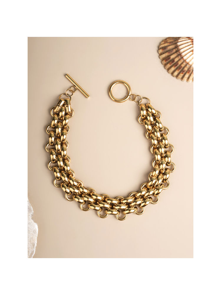 Palmonas Thick Gold Interlocking Chain Bracelet for Womens-picture-16