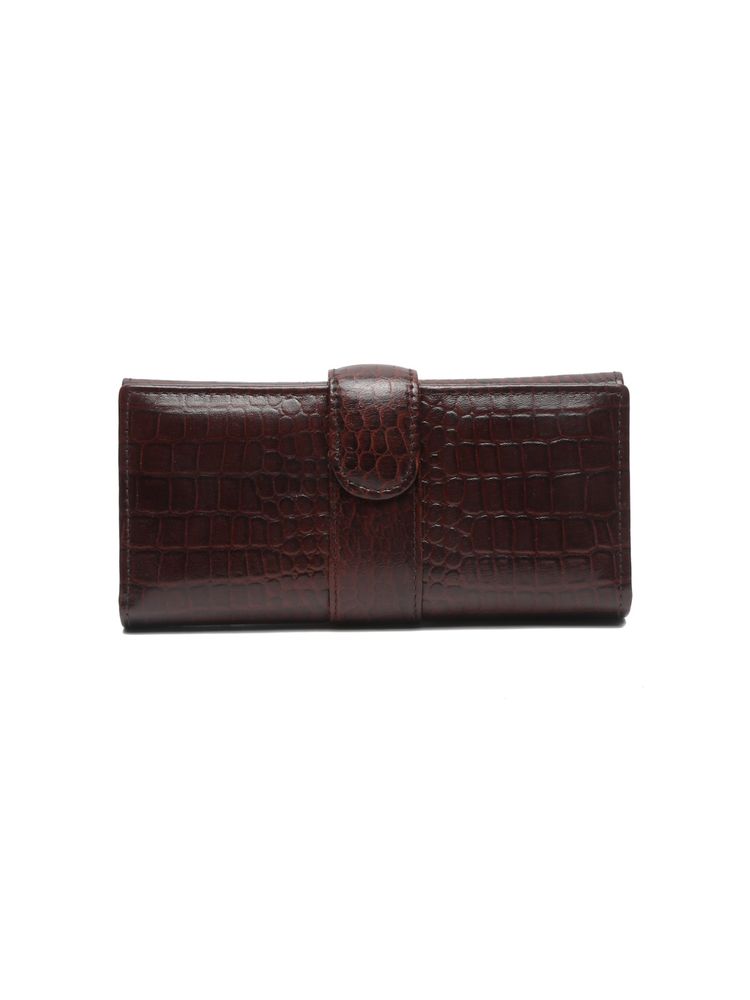 Teakwood Croco Texture Brown Women Two Fold Wallet-image-28