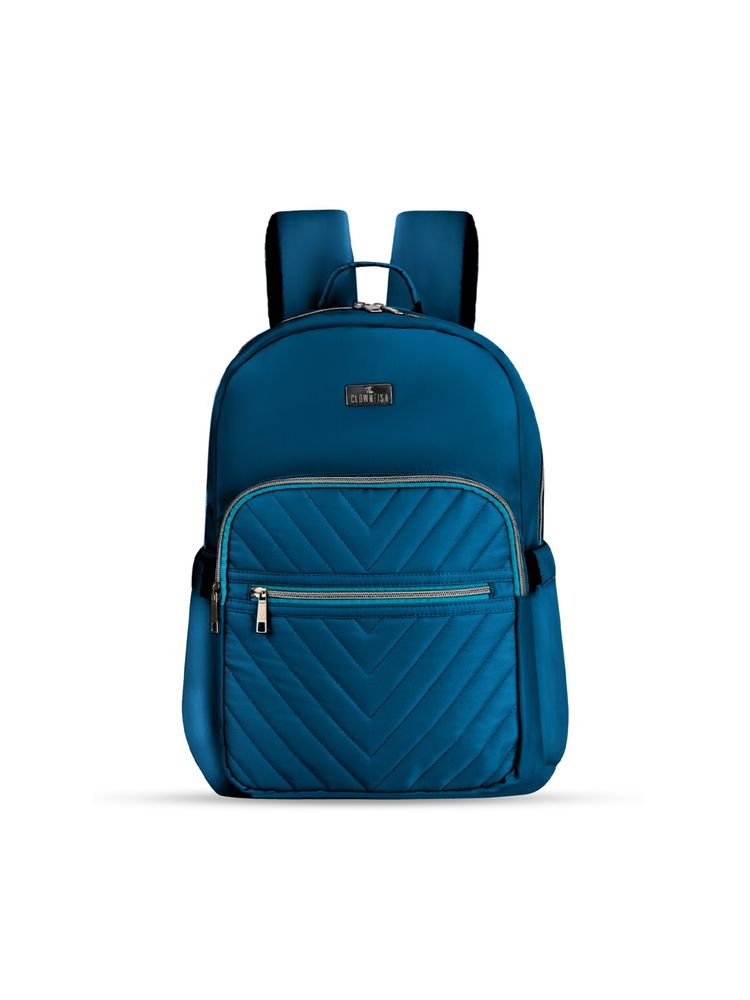 The Clownfish Polyester Material 15.6 Inch Laptop Backpack with Trolley Strap-Teal Blue-image-3