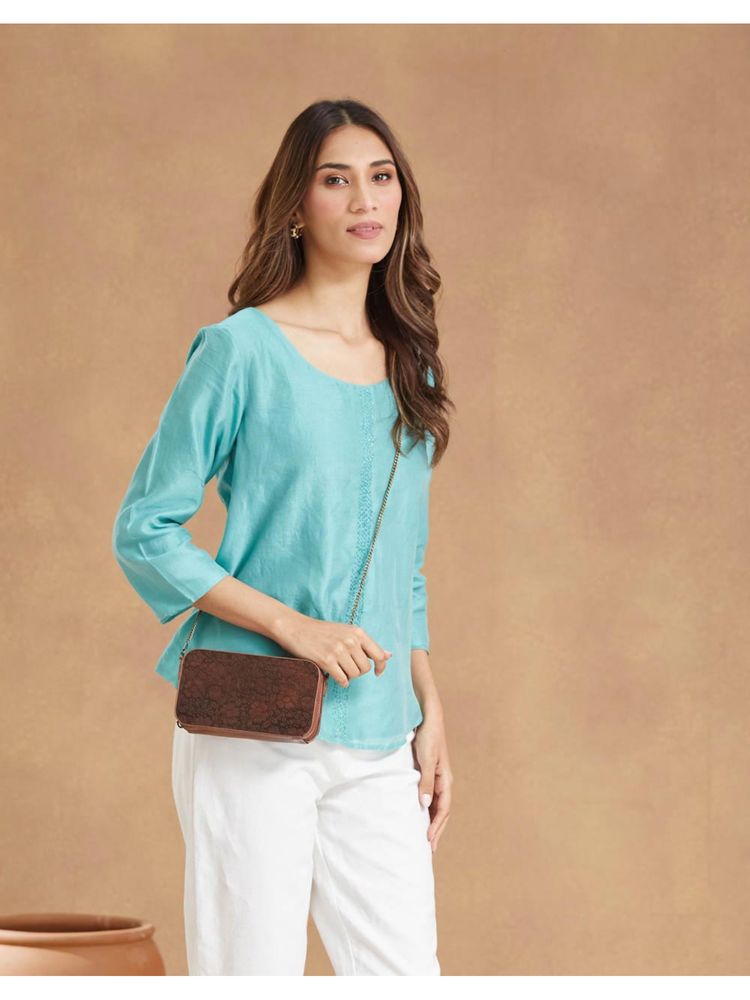 fabindia fashion Fabindia Brown Wood Clutch with Detachable Chain (M)-picture-12