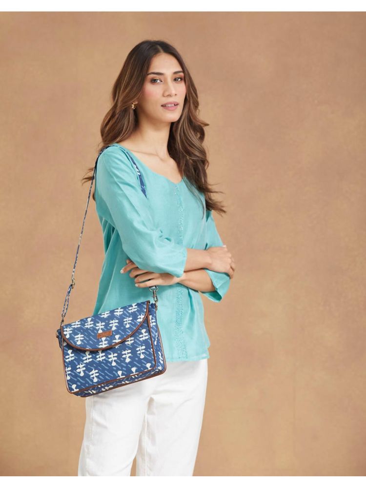 fabindia fashion Fabindia Indigo Cotton Sling Bag (Small)-picture-27