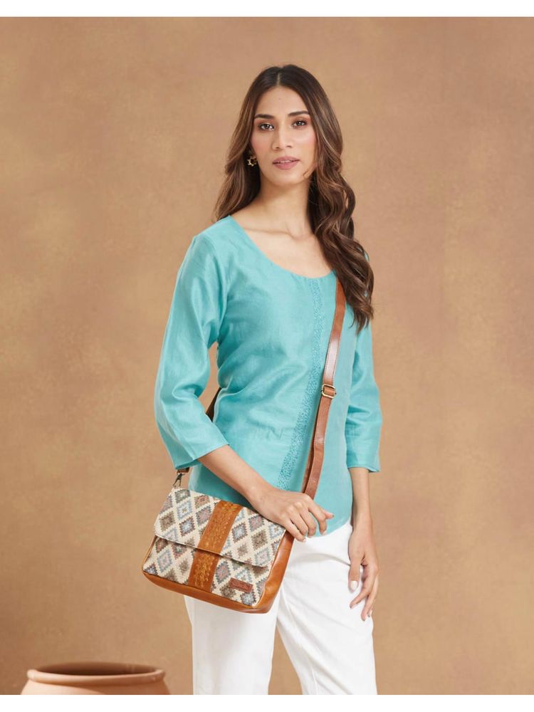 fabindia fashion Fabindia Beige Cotton Blend Sling Bag-picture-25