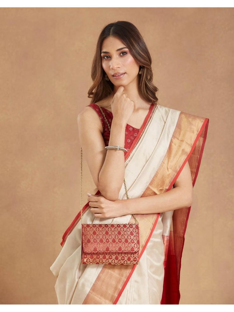 fabindia fashion Fabindia Red Silk Blend Clutch with Detachable Chain (M)-picture-14