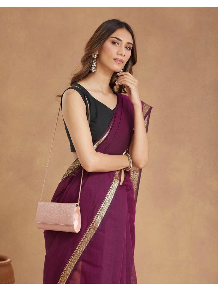 fabindia fashion Fabindia Pink Silk Blend Clutch with Detachable Chain (Small)-picture-12