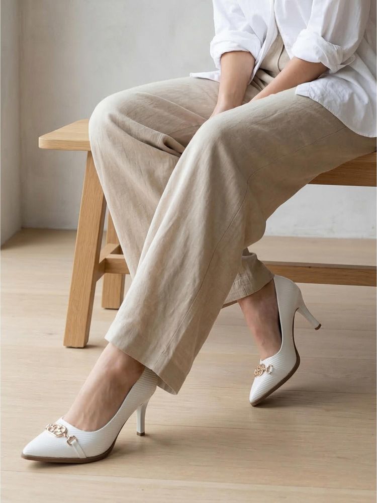 ELLE Womens White Textured Style Comfort Pointed Toe Pump Heels-picture-27