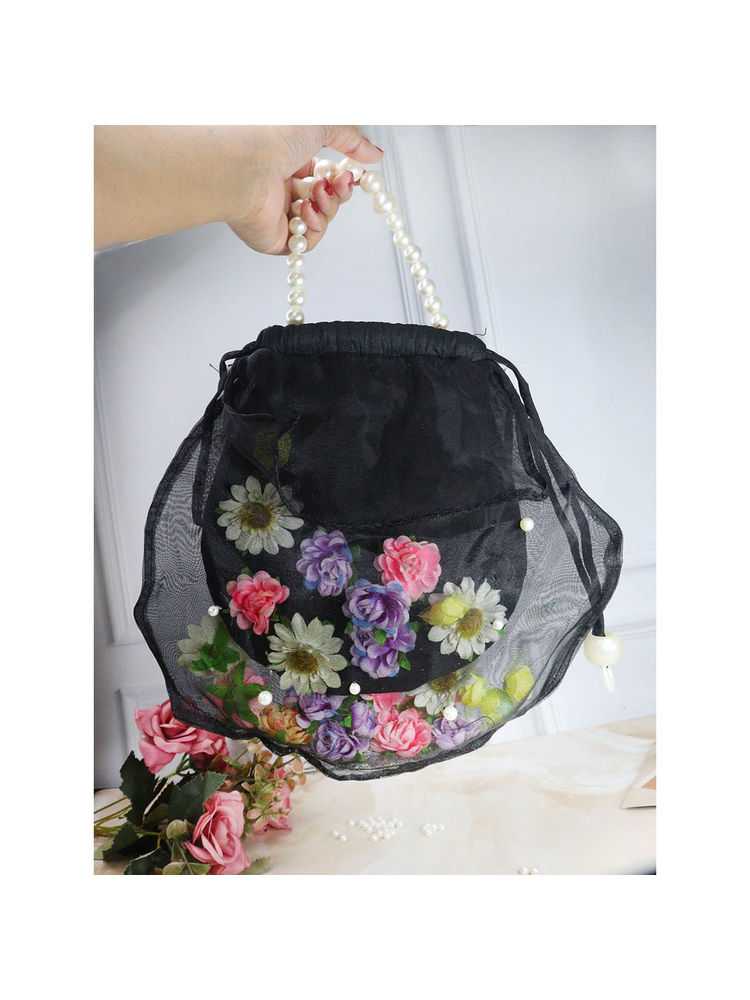 Soho Boho Studio Sheer Flora Dark Basket Potli Bag-picture-11