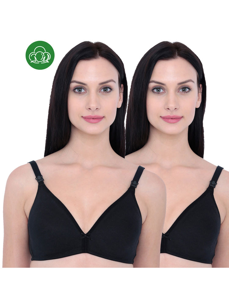 Inner Sense Organic Cotton Antimicrobial Nursing Bra Pack of 2 - Black-picture-17