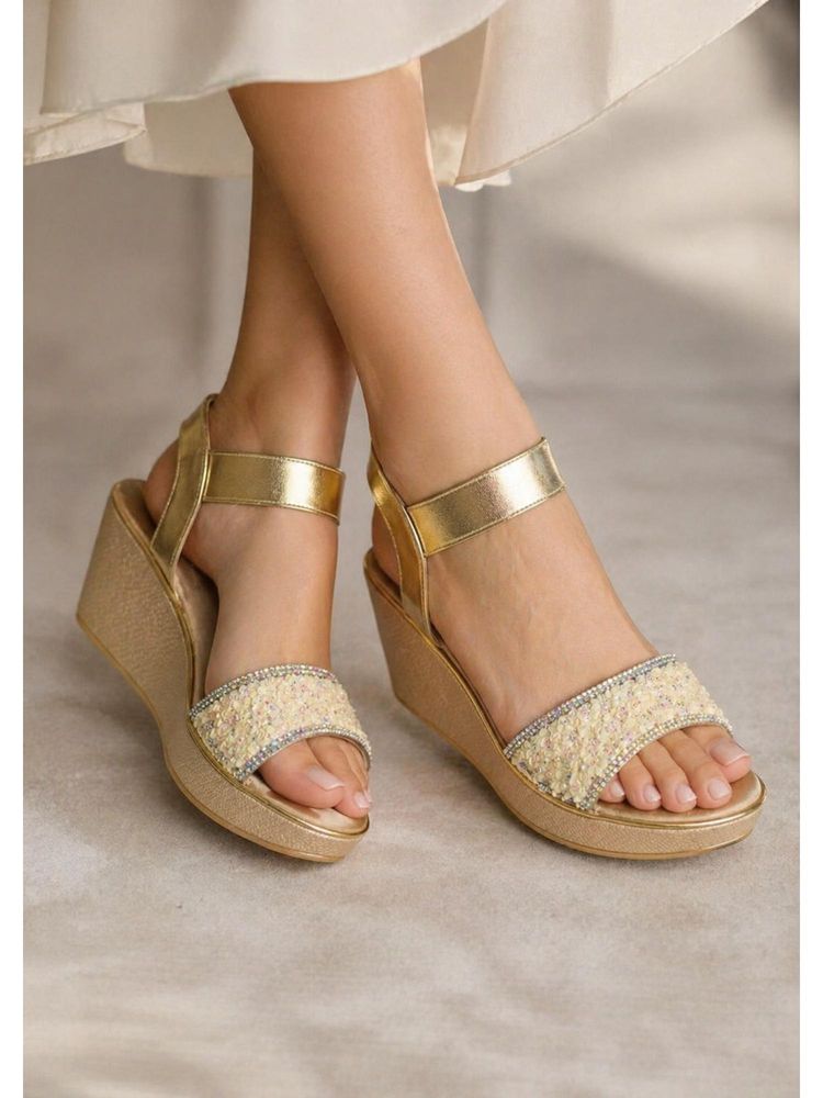 SCENTRA Women Gold Sandal Heels-image-9
